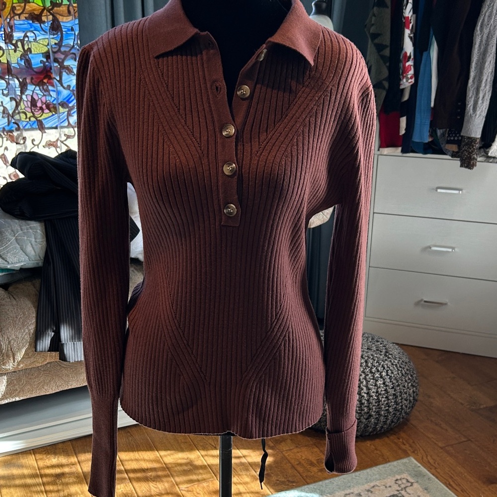 White Birch Chocolate V-Neck Sweater